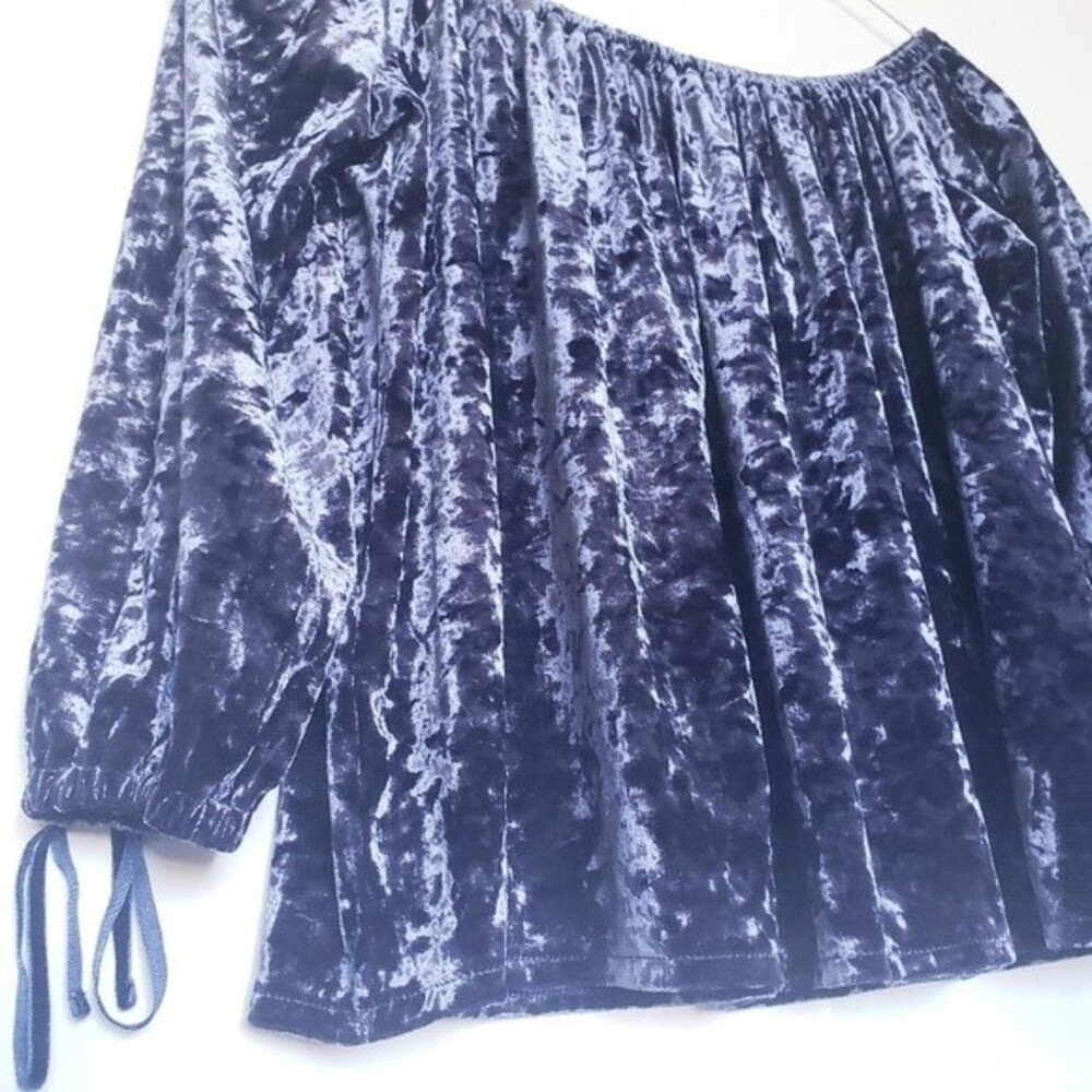 AEO Navy Blue Velvet Off the Shoulder Top - S|P - Picture 2 of 16